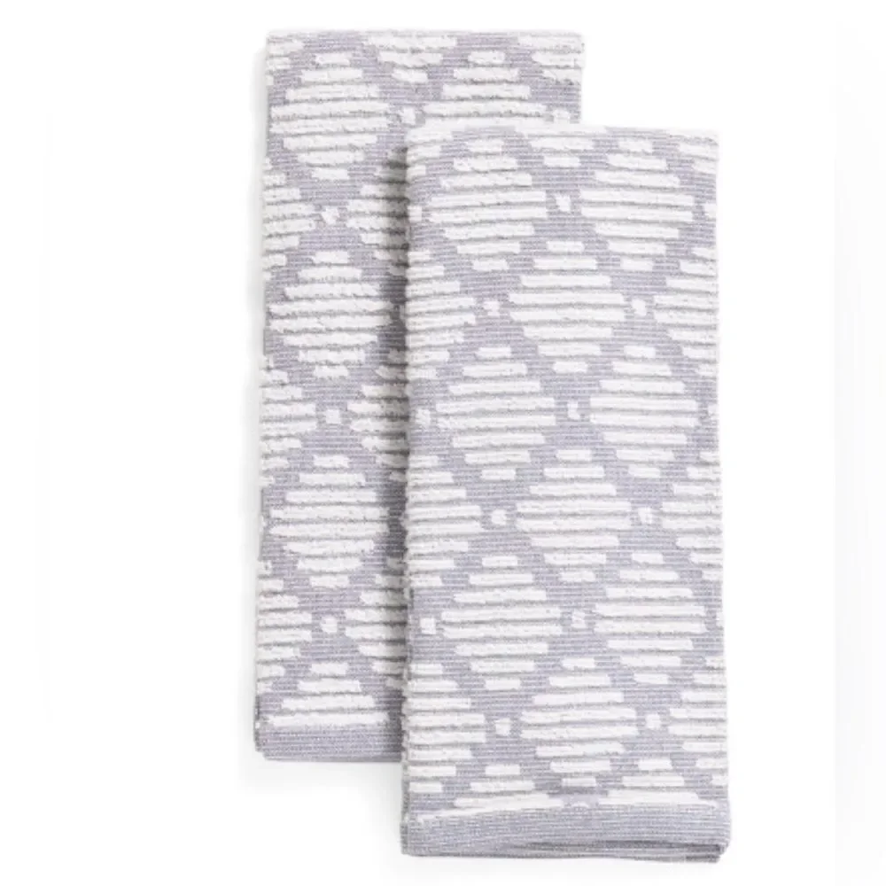 CUISINART Bearing Sea Gray White Bleach Friendly Cotton Tea Kitchen Towels 2 pk